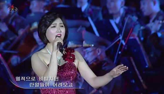在朝鲜“战胜节”纪念活动上演唱的新人歌手文素香